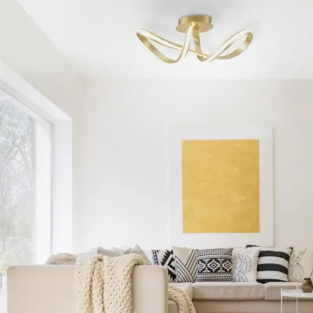 LED Deckenleuchte, goldfarben, elegant, geschwungener Leuchtkörper, modern