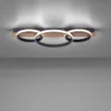 LED Deckenleuchte, Holzdekor, 3 Ringe, schwarz, modern