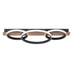 LED Deckenleuchte, Holzdekor, 3 Ringe, schwarz, modern