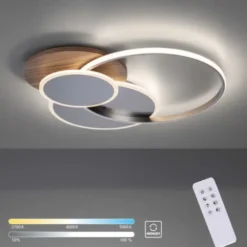 LED-Deckenleuchte, holz, dimmbar, Fernbedienung, Innenleuchte