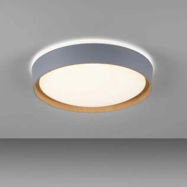 LED Deckenleuchte Holzoptik grau rund dimmbar Wandschalter energiesparend