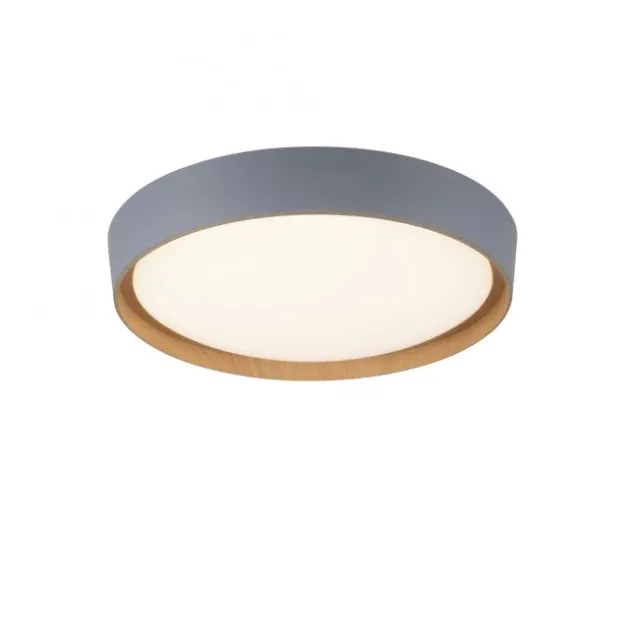 LED Deckenleuchte Holzoptik grau rund dimmbar Wandschalter energiesparend