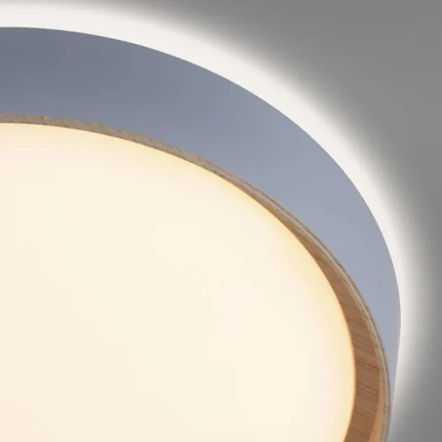LED Deckenleuchte Holzoptik grau rund dimmbar Wandschalter energiesparend