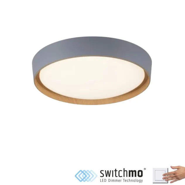 LED Deckenleuchte Holzoptik grau rund dimmbar Wandschalter energiesparend