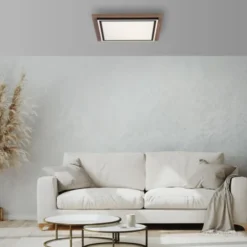 LED-Deckenleuchte, Holzoptik, dimmbar, Fernbedienung, CCT