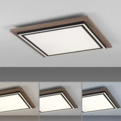 LED-Deckenleuchte, Holzoptik, dimmbar, Fernbedienung, CCT