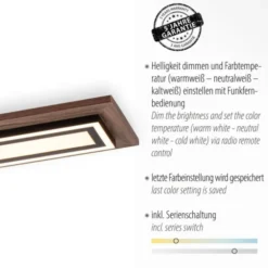 LED-Deckenleuchte, Holzoptik, dimmbar, Fernbedienung, CCT