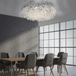 LED Deckenleuchte Kronleuchter chrom glänzend Kristallanhänger