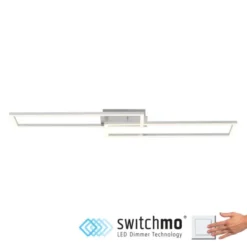 LED Deckenleuchte längliche Rahmen silberfarbig flach 3 Stufen Dimmung