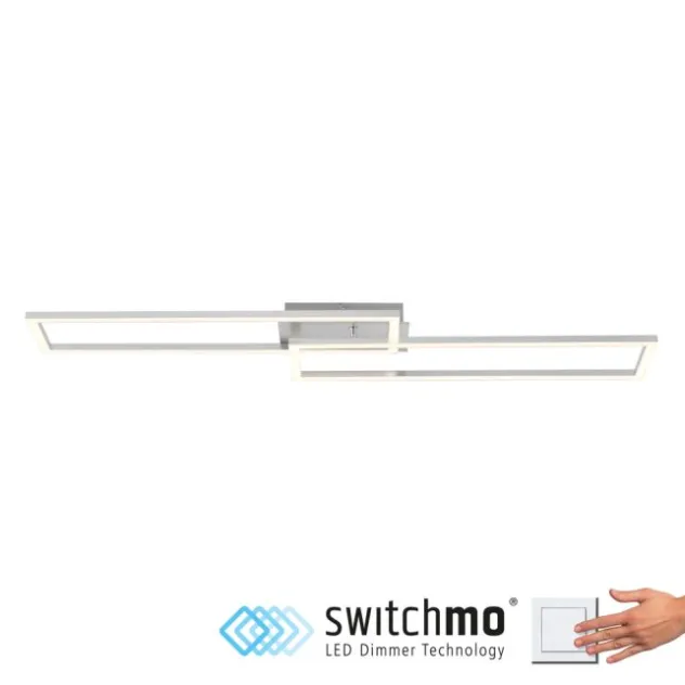 LED Deckenleuchte längliche Rahmen silberfarbig flach 3 Stufen Dimmung