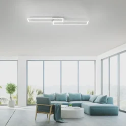 LED Deckenleuchte längliche Rahmen silberfarbig flach 3 Stufen Dimmung