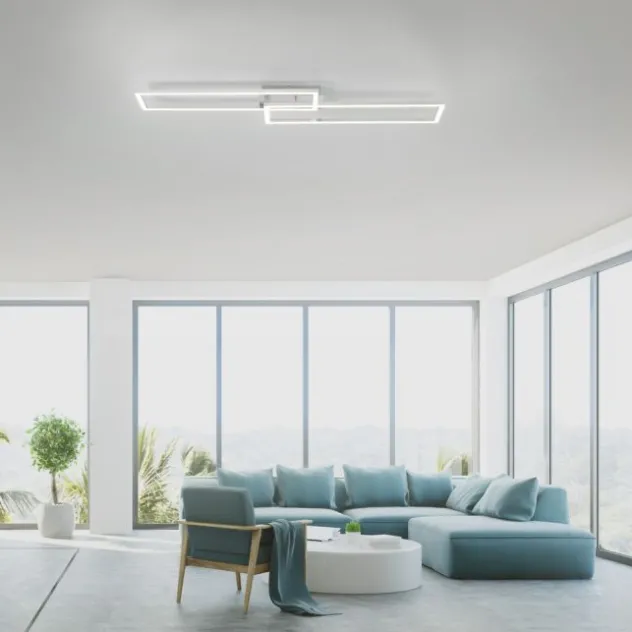 LED Deckenleuchte längliche Rahmen silberfarbig flach 3 Stufen Dimmung