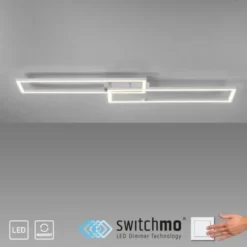 LED Deckenleuchte längliche Rahmen silberfarbig flach 3 Stufen Dimmung