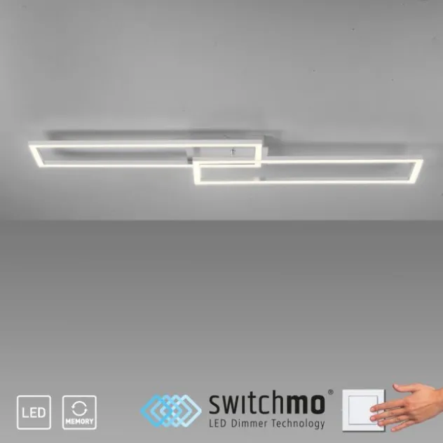 LED Deckenleuchte längliche Rahmen silberfarbig flach 3 Stufen Dimmung