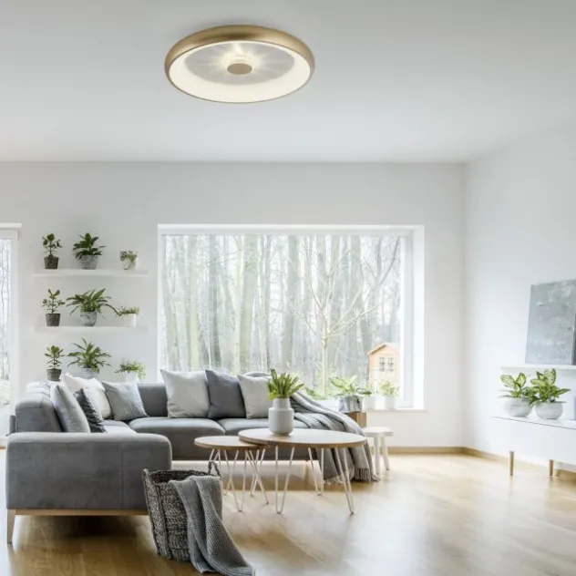 LED Deckenleuchte messing matt 61x61 rund Kristalleffekte dimmbar steuerbar