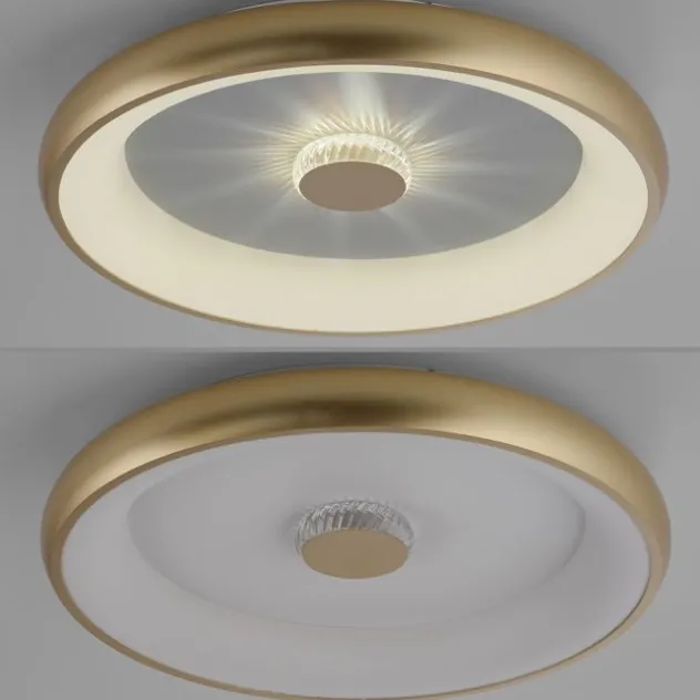 LED Deckenleuchte messing matt 61x61 rund Kristalleffekte dimmbar steuerbar