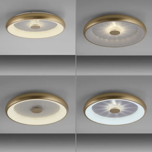 LED Deckenleuchte messing matt 61x61 rund Kristalleffekte dimmbar steuerbar