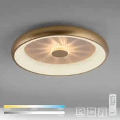 LED Deckenleuchte messing matt 61x61 rund Kristalleffekte dimmbar steuerbar