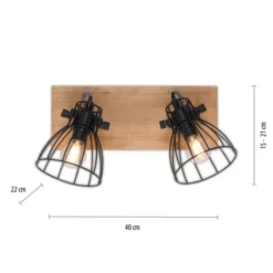 LED Deckenleuchte Naturholz schwarz 2 flammig drehbar Industrie Design