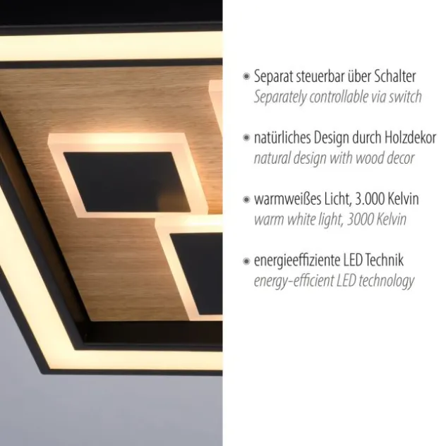 LED Deckenleuchte quadratisch Holz Natur Eiche Serienschaltung steuerbar