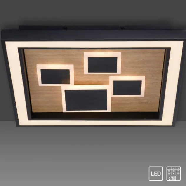 LED Deckenleuchte quadratisch Holz Natur Eiche Serienschaltung steuerbar