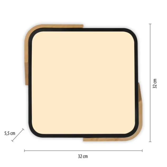 LED Deckenleuchte quadratisch schwarz mit Holzdekor zeitloses Design