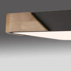 LED Deckenleuchte quadratisch schwarz mit Holzdekor zeitloses Design