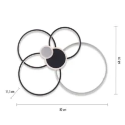LED Deckenleuchte rund mit 6 Lichtkreisen schwarz aluminium warmweiß