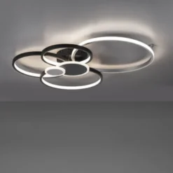 LED Deckenleuchte rund mit 6 Lichtkreisen schwarz aluminium warmweiß