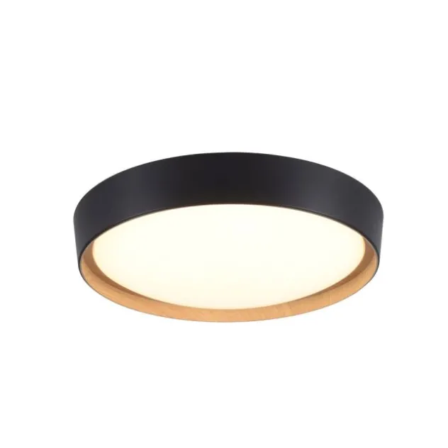 LED Deckenleuchte, rund, schwarz, dimmbar, Holzoptik, warmweiß, Deckenlampe