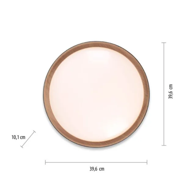 LED Deckenleuchte, rund, schwarz, dimmbar, Holzoptik, warmweiß, Deckenlampe