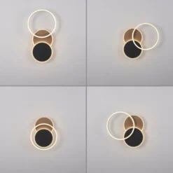 LED Deckenleuchte rund schwarz mit Holzdekor schwenkbar modern