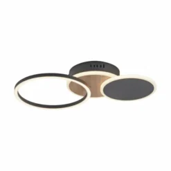 LED Deckenleuchte rund schwarz mit Holzdekor schwenkbar modern