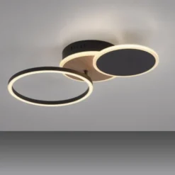 LED Deckenleuchte rund schwarz mit Holzdekor schwenkbar modern