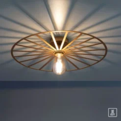 LED Deckenleuchte, rund, Speichenradoptik, rustikal, messing matt, Deckenlampe