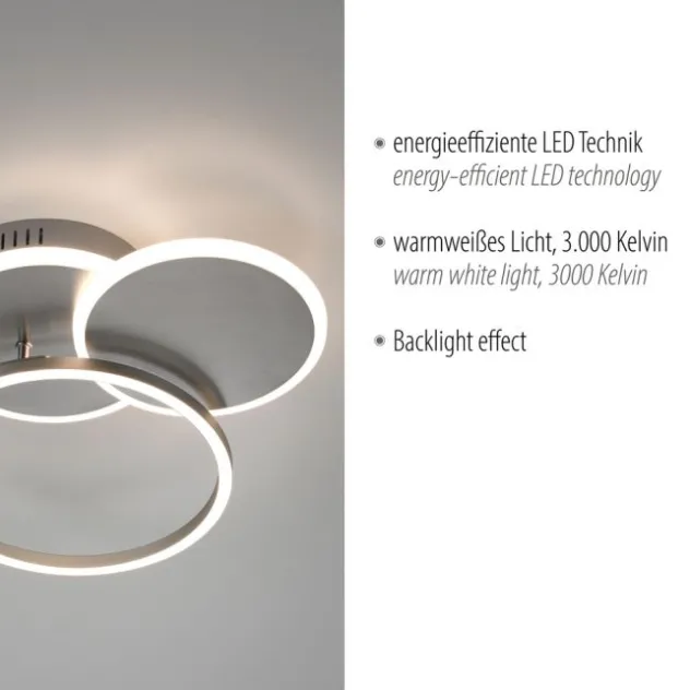LED-Deckenleuchte, rund, stahlfarben, 42x34cm