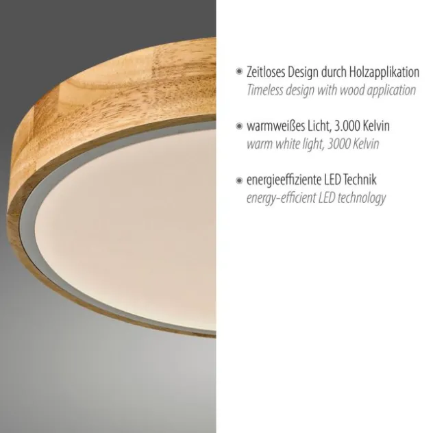 LED Deckenleuchte rund weiß mit Holzdekor zeitloses Design