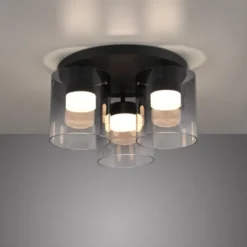 LED Deckenleuchte schwarz dimmbar in 3 Stufen Rauchglas Schlafzimmer