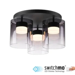 LED Deckenleuchte schwarz dimmbar in 3 Stufen Rauchglas Schlafzimmer