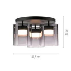 LED Deckenleuchte schwarz dimmbar in 3 Stufen Rauchglas Schlafzimmer