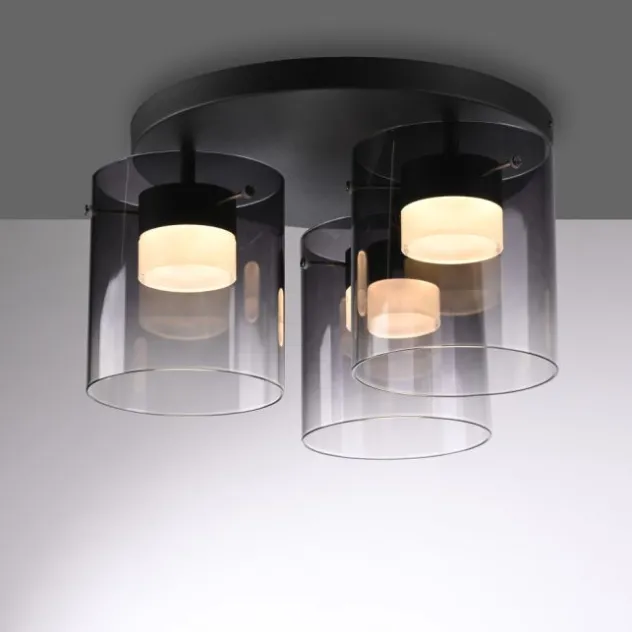 LED Deckenleuchte schwarz dimmbar in 3 Stufen Rauchglas Schlafzimmer