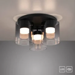LED Deckenleuchte schwarz dimmbar in 3 Stufen Rauchglas Schlafzimmer