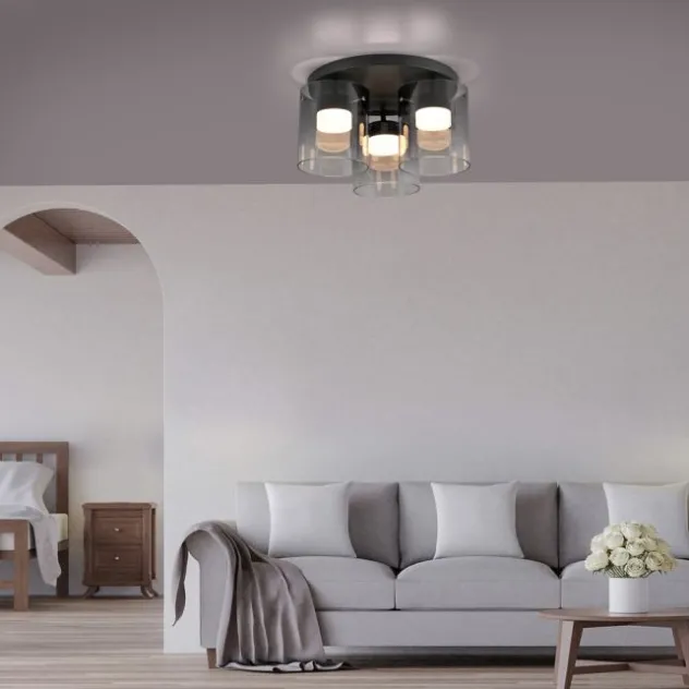 LED Deckenleuchte schwarz dimmbar in 3 Stufen Rauchglas Schlafzimmer