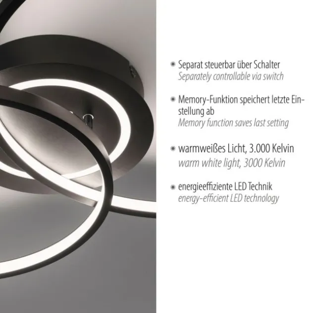 LED Deckenleuchte schwarz drehbar rund Lichtring getrennt schaltbar