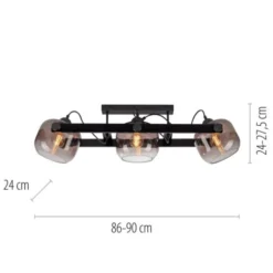 LED Deckenleuchte schwarz 3 flammig Holz Rauchglas Retro Look