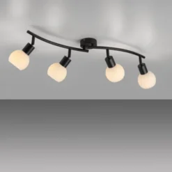 LED Deckenleuchte schwarz 4 flammig schwenkbar Opalglas Spots Schlafzimmer Flur