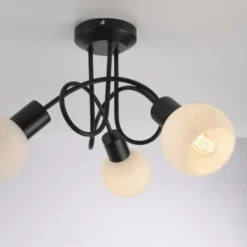 LED Deckenleuchte schwarz 3 flammig Opalglas Wohnraumleuchte