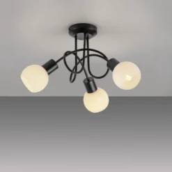 LED Deckenleuchte schwarz 3 flammig Opalglas Wohnraumleuchte