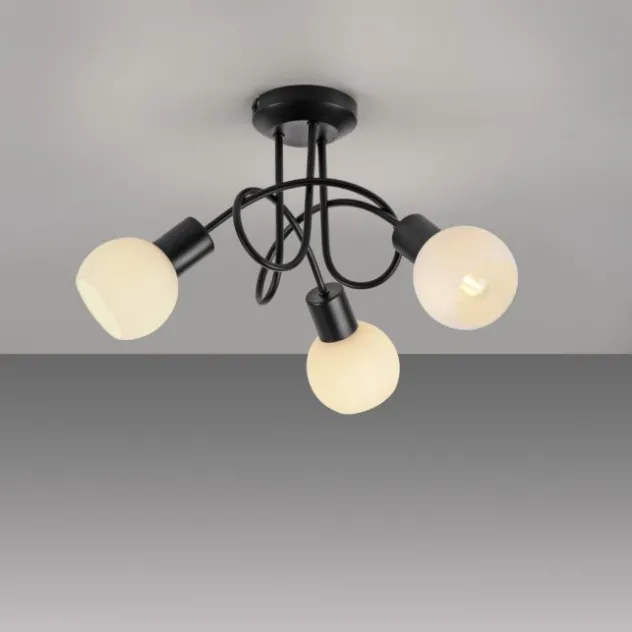 LED Deckenleuchte schwarz 3 flammig Opalglas Wohnraumleuchte