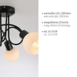 LED Deckenleuchte schwarz 3 flammig Opalglas Wohnraumleuchte